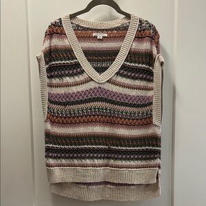 American Eagle Outfitters V-Neck Sweater Cream and Pink Fair Isle